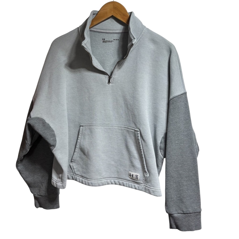 Under Armour‎ Women's Gray Colorblock 1/4 Zip Cropped Sweatshirt LG #866